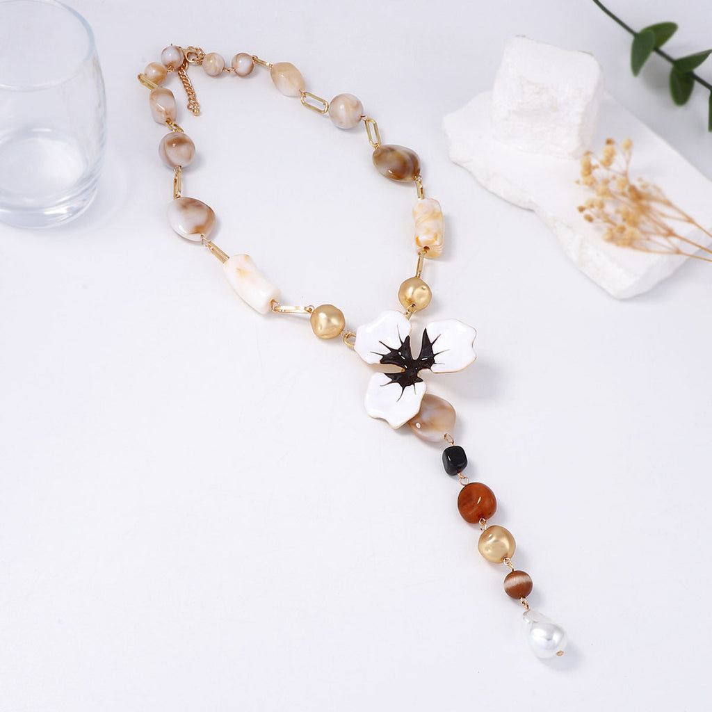Enamel Flower Y-Shaped Necklace — necklace, view 4
