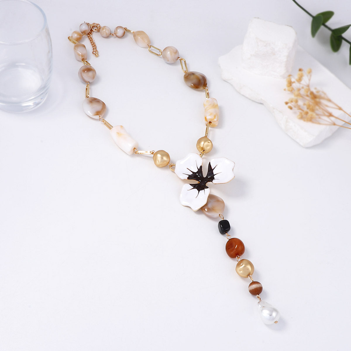 Enamel Flower Y-Shaped Necklace — necklace, view 4