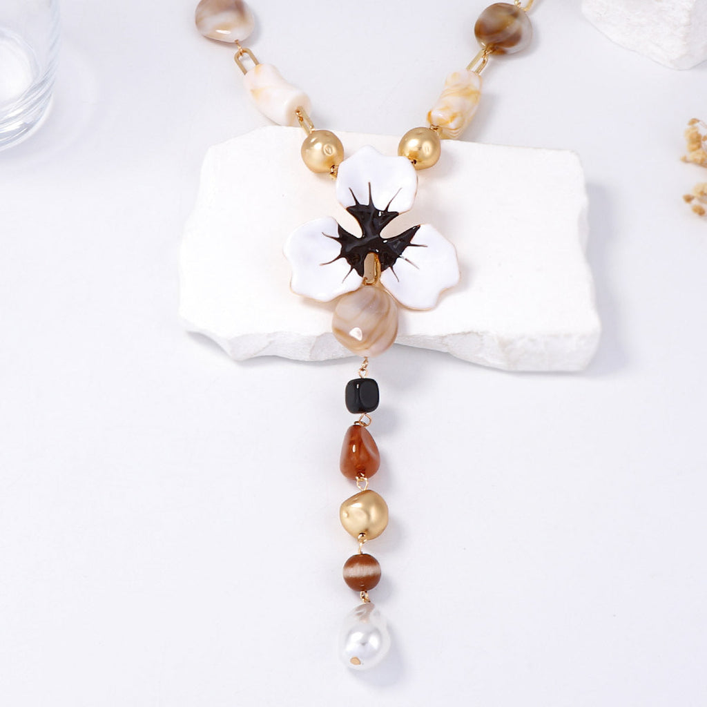 Enamel Flower Y-Shaped Necklace — necklace, view 5