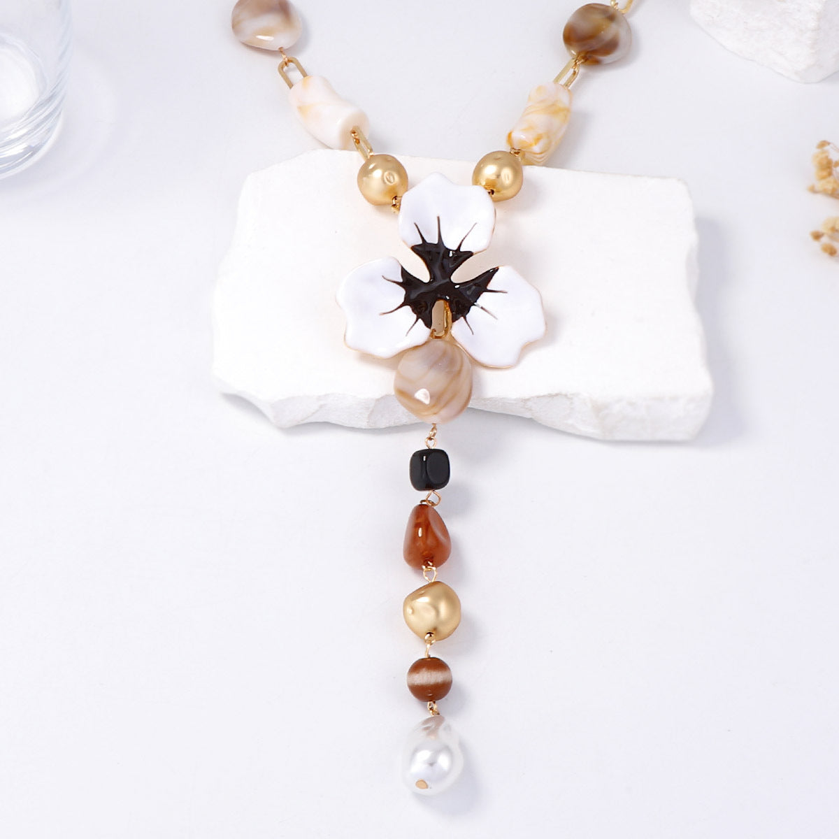 Enamel Flower Y-Shaped Necklace — necklace, view 5