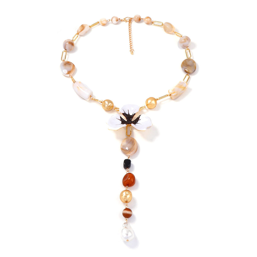 Enamel Flower Y-Shaped Necklace — necklace, view 6