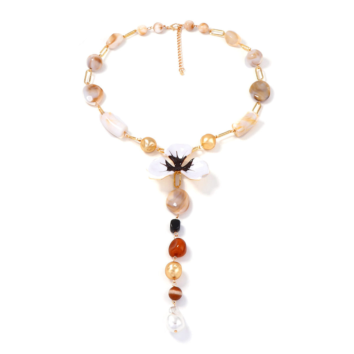 Enamel Flower Y-Shaped Necklace — necklace, view 6