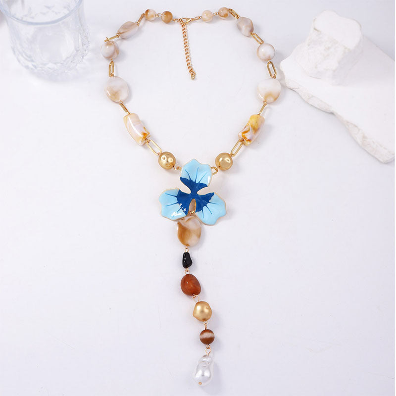 Enamel Flower Y-Shaped Necklace — necklace, view 8