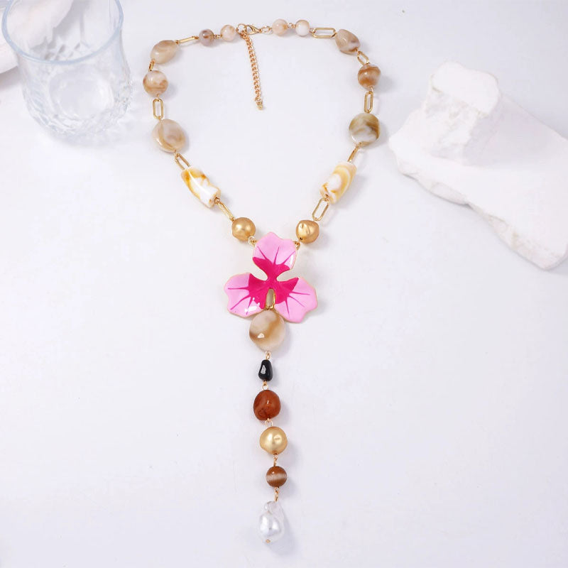 Enamel Flower Y-Shaped Necklace — necklace, view 9