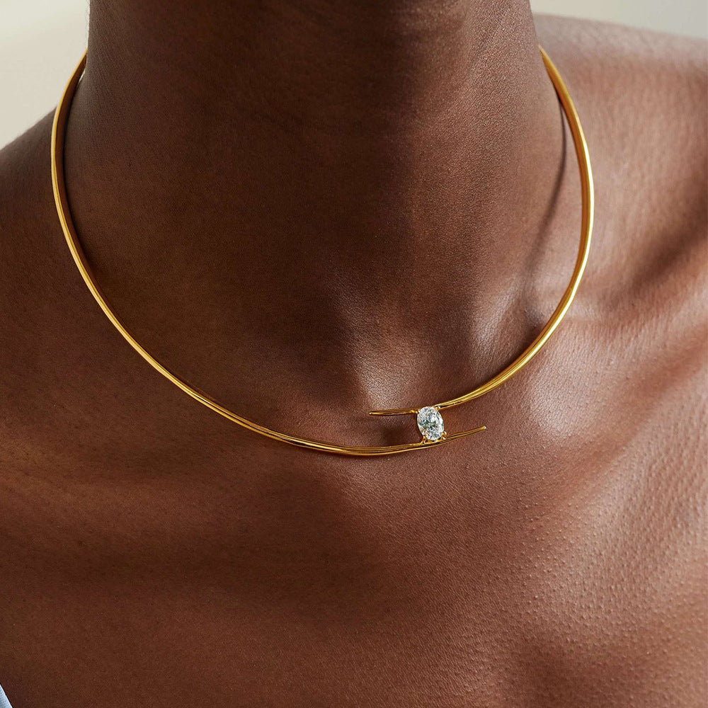 Oval Zircon Pendant Necklace — gold necklace, view 2