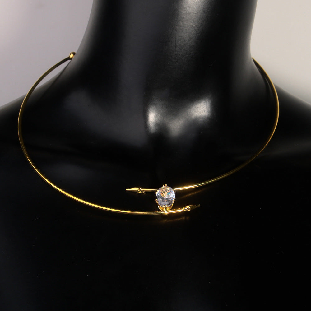 Oval Zircon Pendant Necklace — gold necklace, view 3