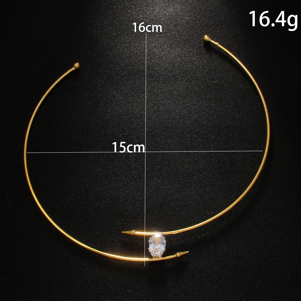 Oval Zircon Pendant Necklace — gold necklace, view 4