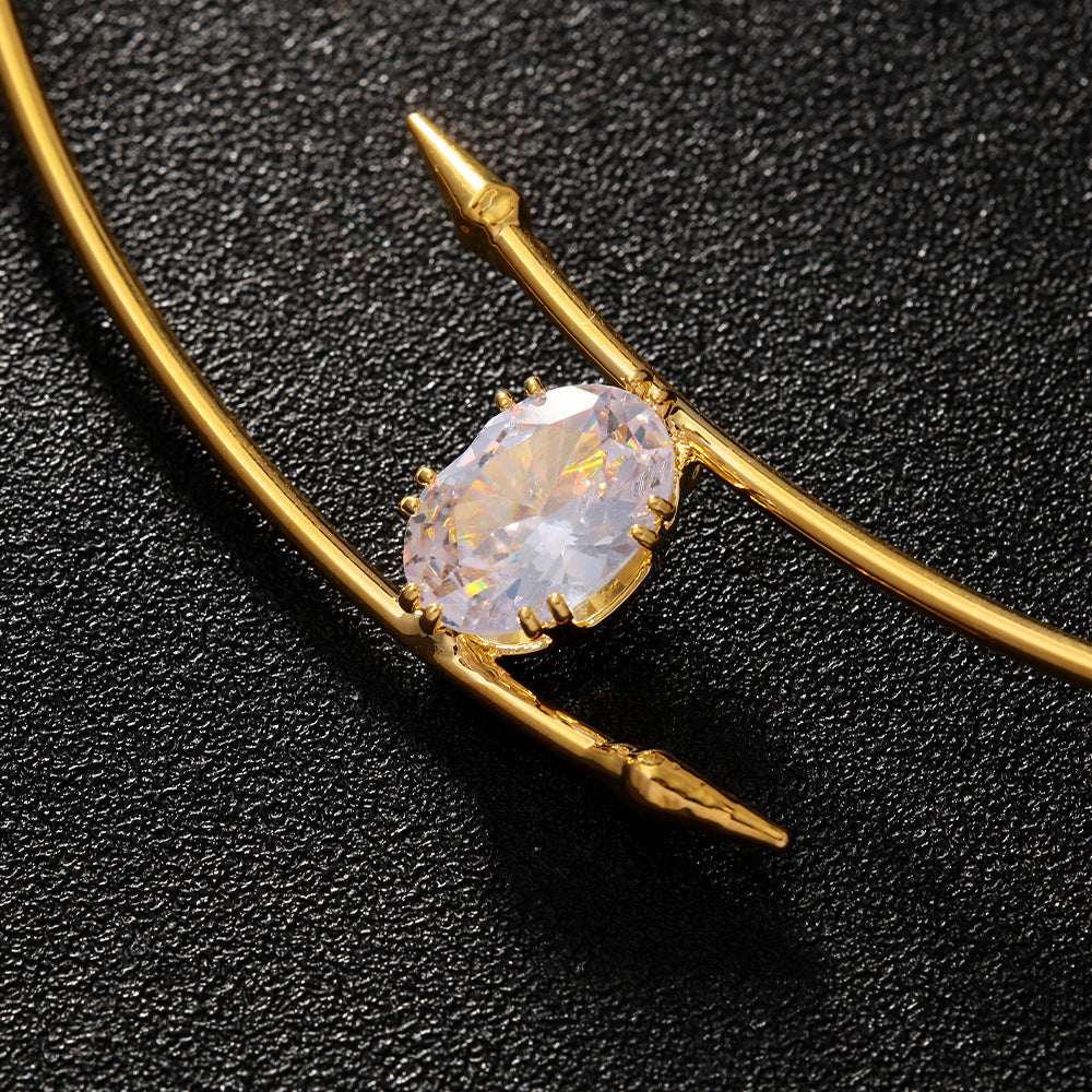 Oval Zircon Pendant Necklace — gold necklace, view 5