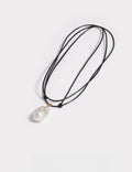 Baroque Bead Leather Cord Necklace — white necklace