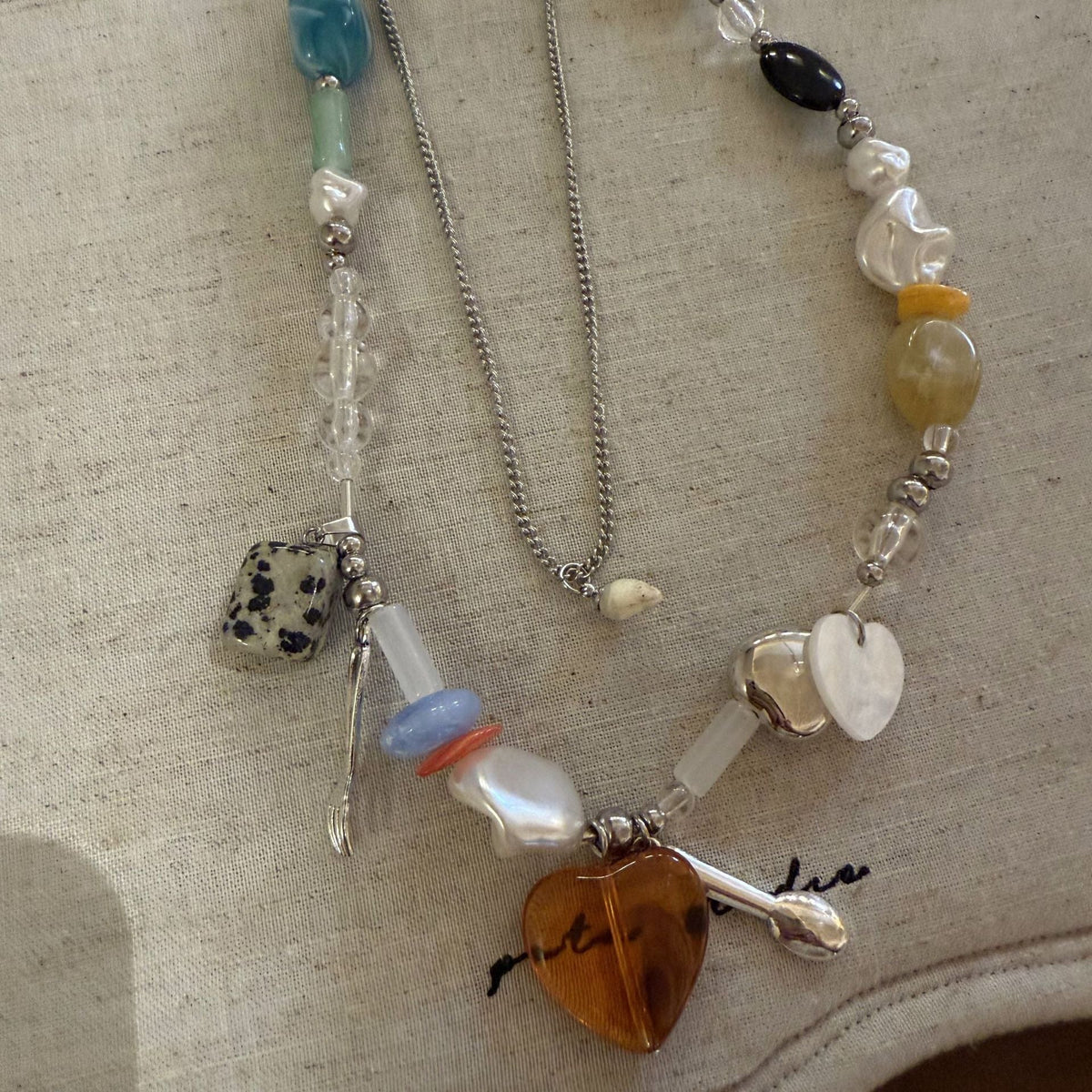 Spoon And Fork Charm Necklace — silver necklace, view 2