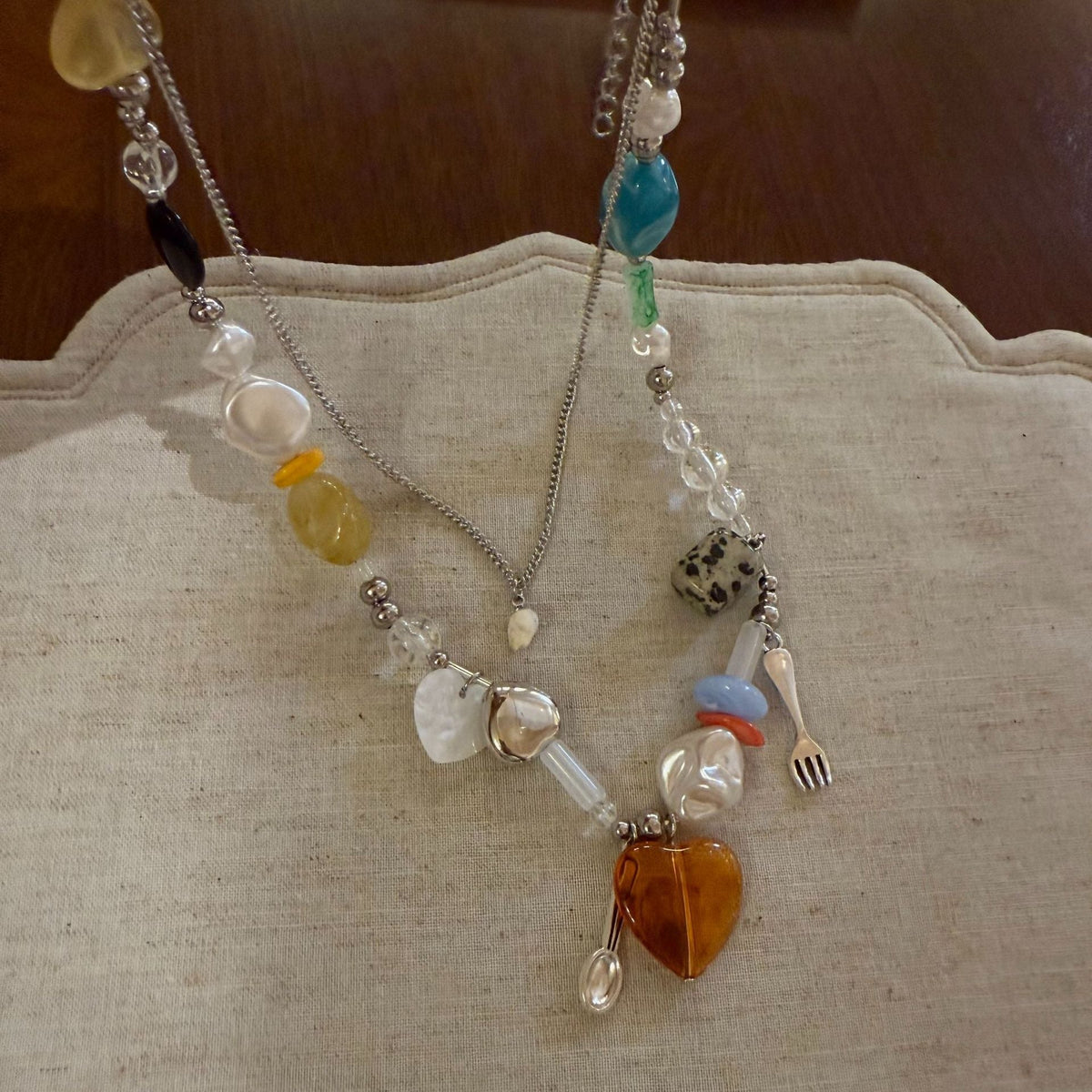 Spoon And Fork Charm Necklace — silver necklace, view 5