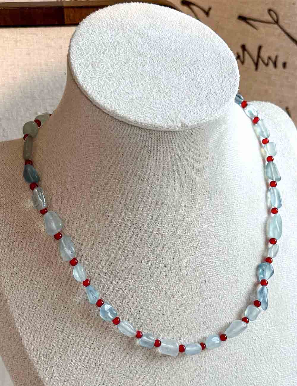 Aquamarine Beaded Necklace — necklace, view 2