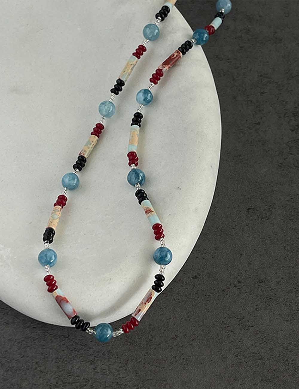 Colour Block Beaded Choker — blue necklace