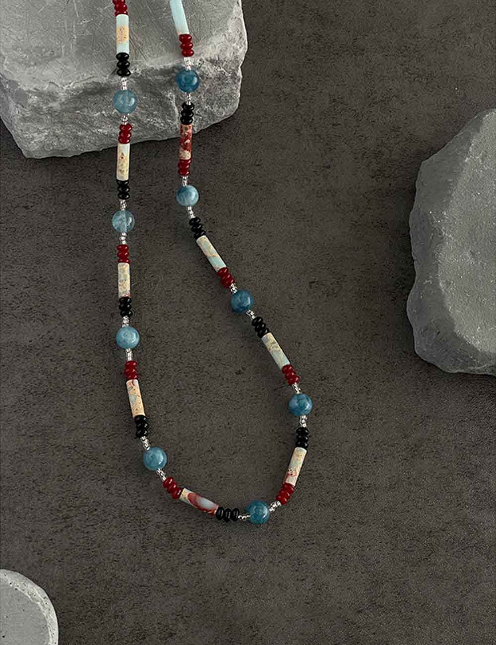 Colour Block Beaded Choker — blue necklace, view 2