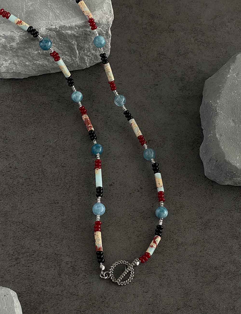 Colour Block Beaded Choker — blue necklace, view 3