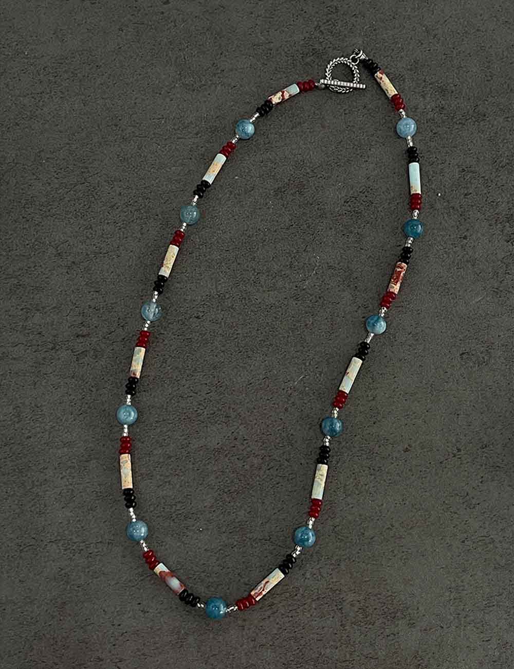 Colour Block Beaded Choker — blue necklace, view 4