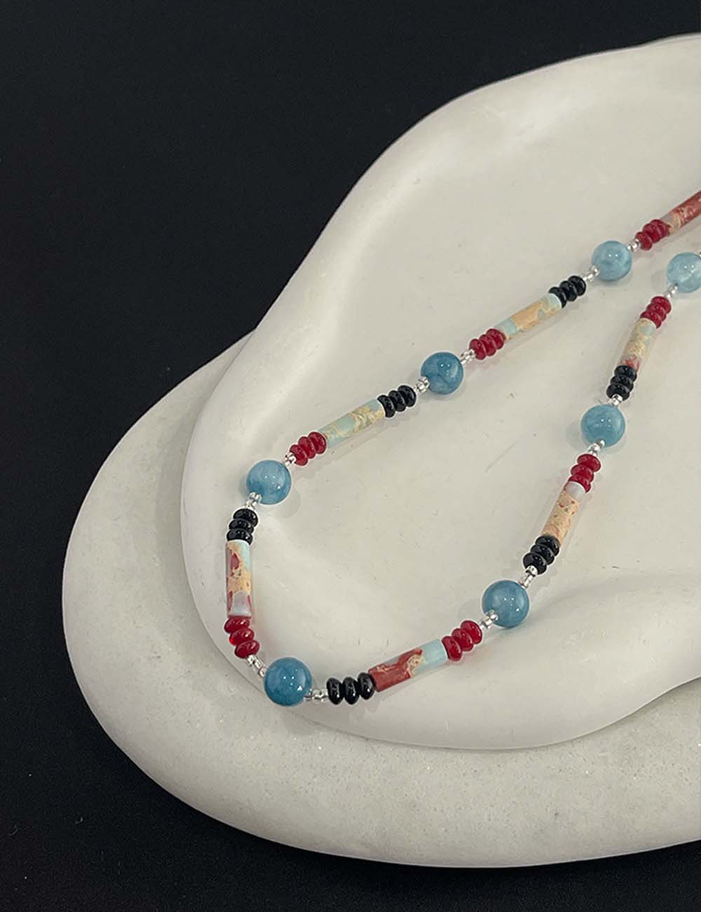 Colour Block Beaded Choker — blue necklace, view 5