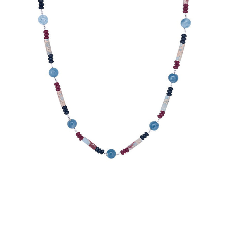 Colour Block Beaded Choker — blue necklace, view 6