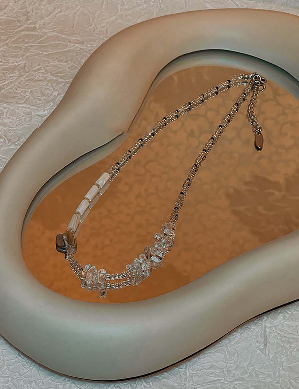 White Shell Beaded Necklace — white necklace, view 2