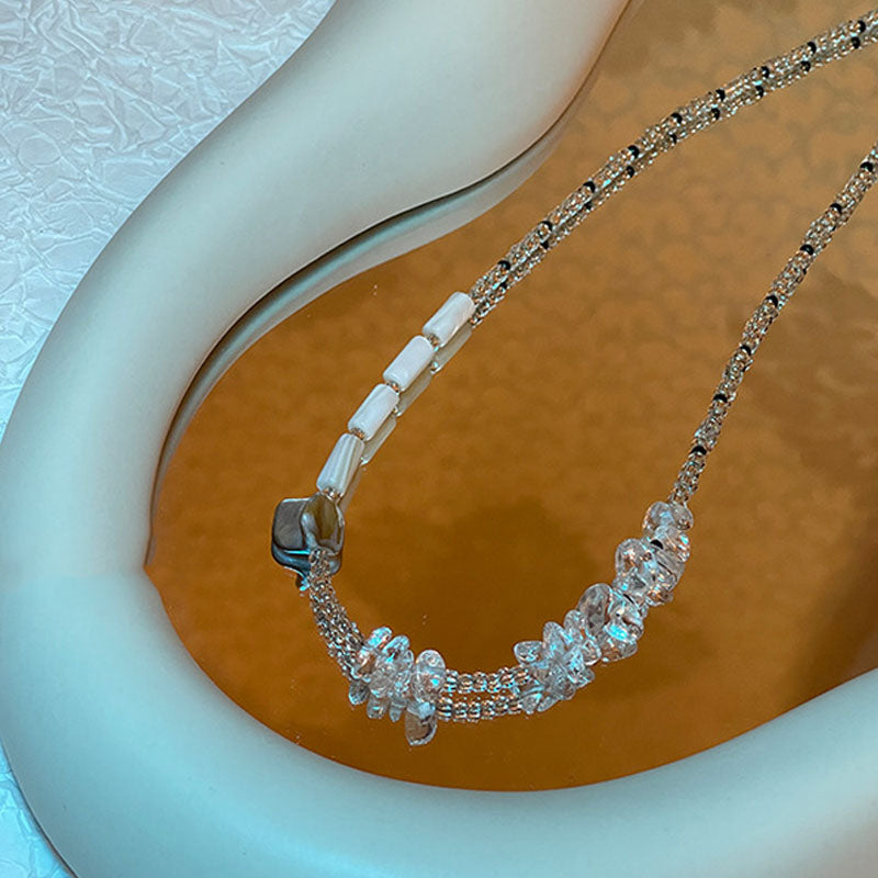 White Shell Beaded Necklace — white necklace, view 3