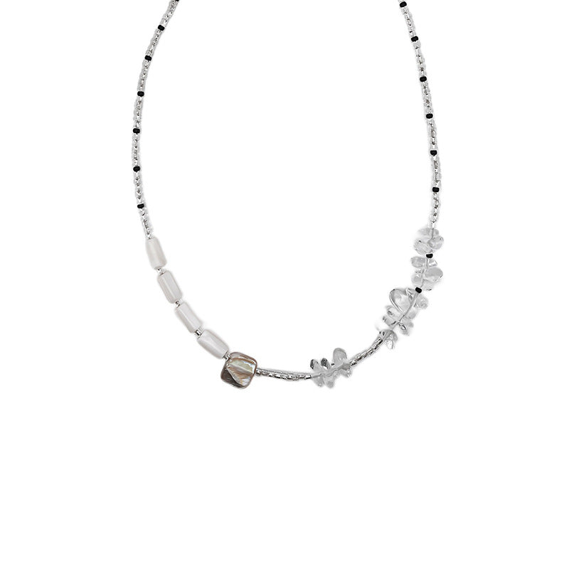 White Shell Beaded Necklace — white necklace, view 4