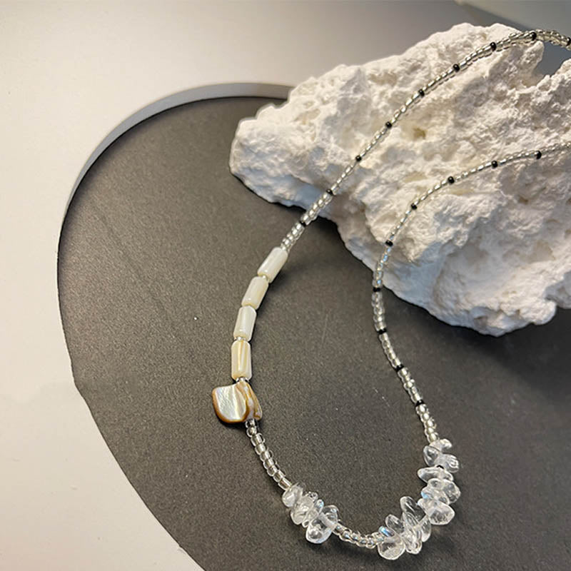 White Shell Beaded Necklace — white necklace, view 5