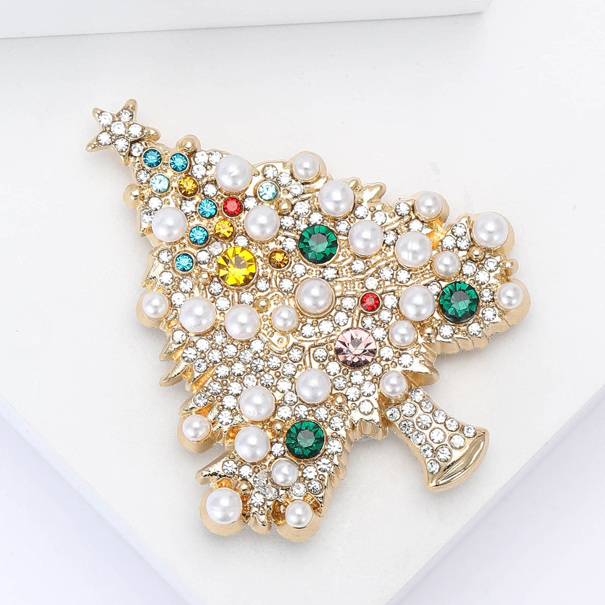 Gold Christmas Tree Brooch — gold brooch, view 3