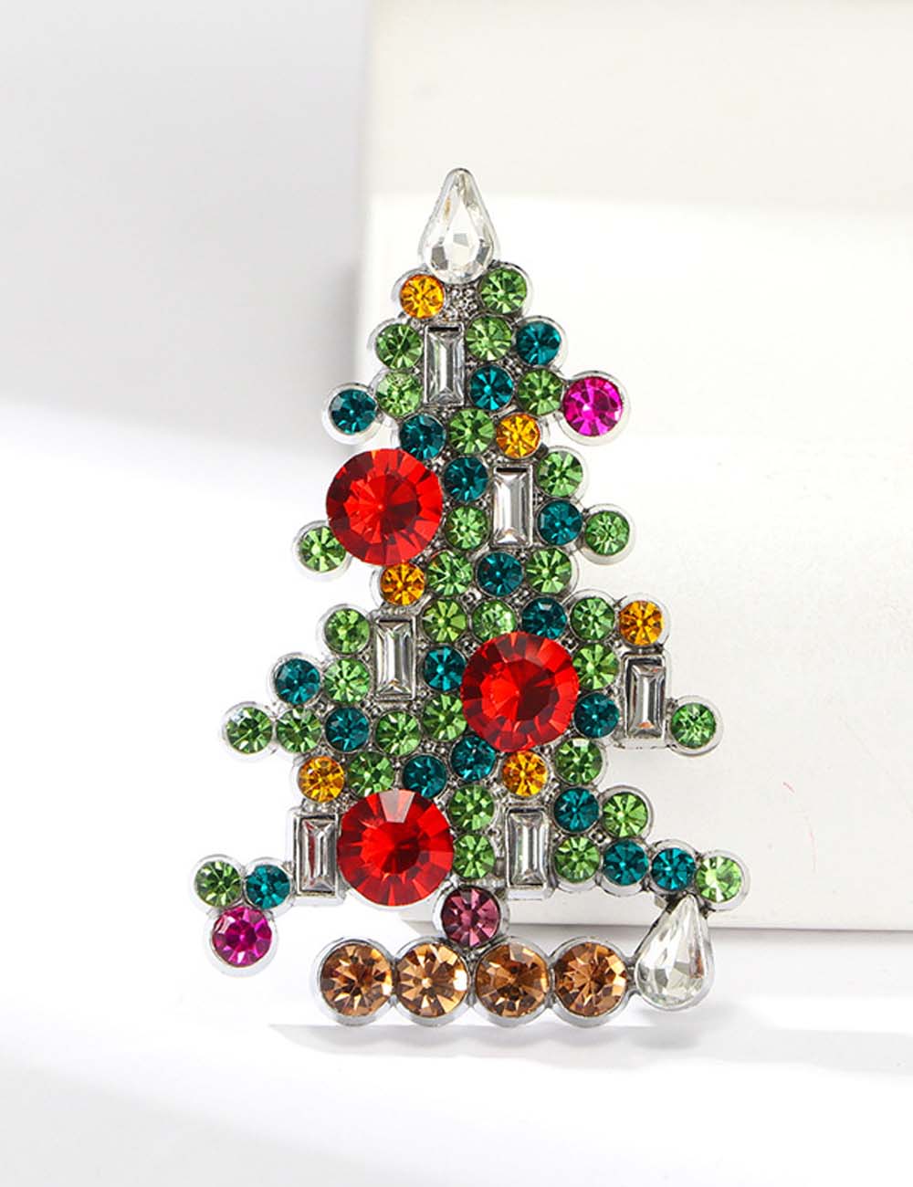 Rhinestone Christmas Tree Brooch — green brooch