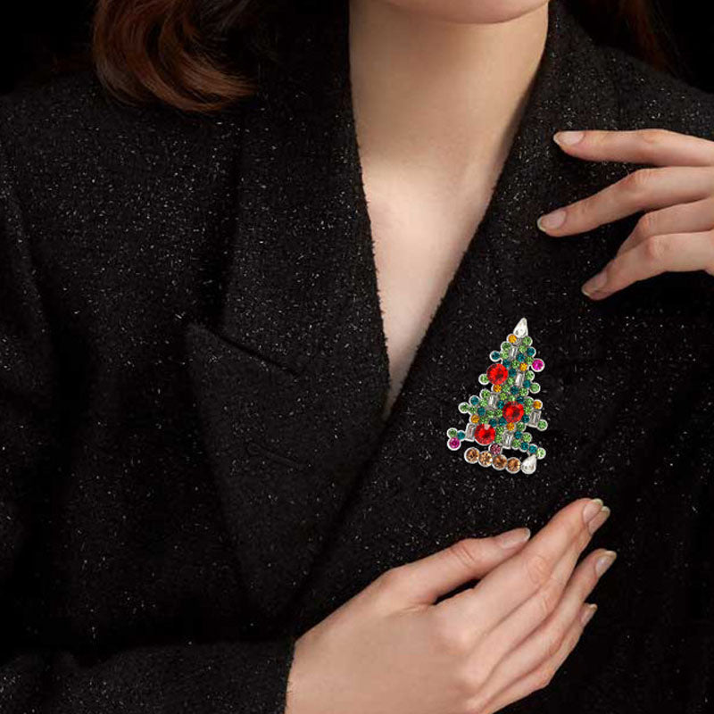 Rhinestone Christmas Tree Brooch — green brooch, view 3